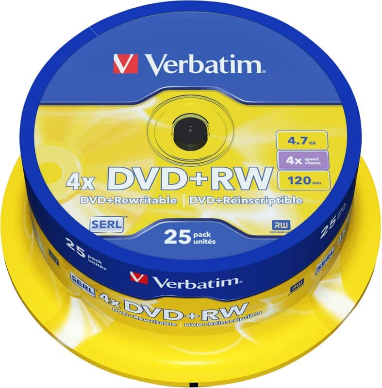 DVD+RW Verbatim 4 x 4.7 Go Argenté mat Spindle 25 Unités