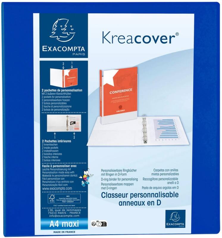 Classeur à anneaux Polypropylène A4 4 anneaux 60 mm Bleu