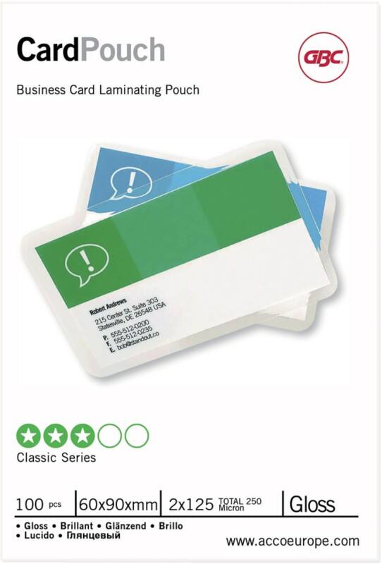 Pochette de plastification Card GBC Carte de visite & Carte de crédit Brillant 125 microns (2 x 125) Transparent 100 Unités