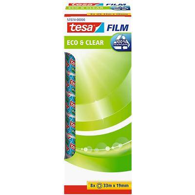 Ruban adhésif tesa tesafilm Eco & Clear 57074 Transparent 19 mm (l) x 33 m (L) PP (Polypropylène) Recyclé 100% 8 Rouleaux