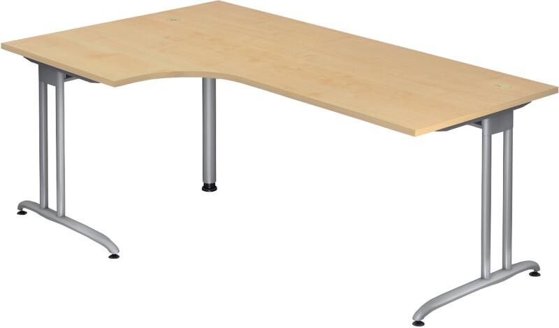 Bureau d'angle Hammerbacher Forme libre Hauteur pas Réglable Érable Mélaminé Argenté 2'000 x 1'200 x 750 mm