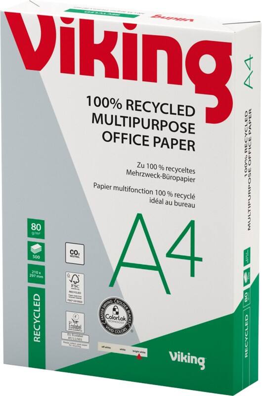 Viking Bright-White DIN A4 Druckerpapier Recycelt 100% 80 g/m² Glatt Weiss 500 Blatt