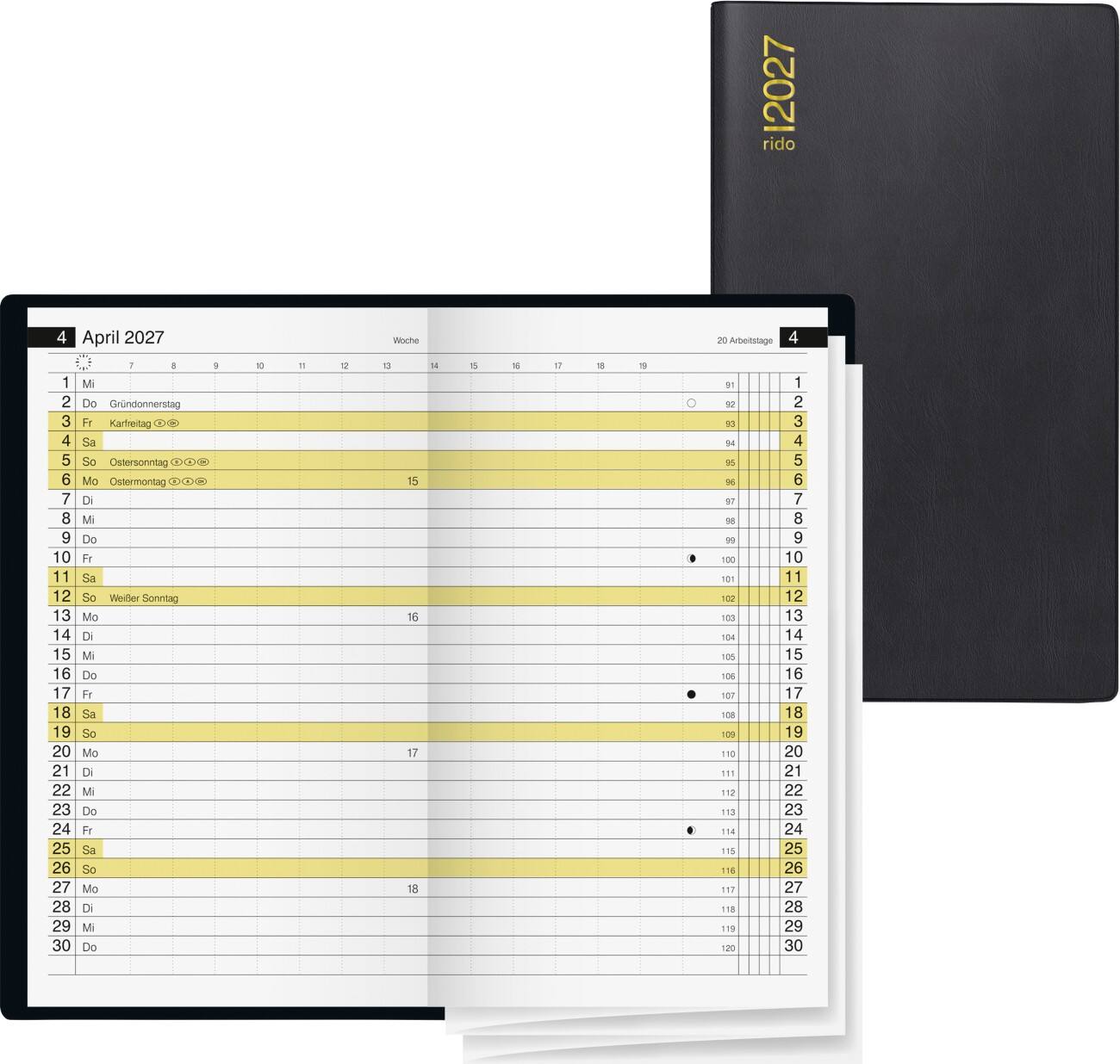 Agenda Glocken 2027 1 Mois sur 2 pages Allemand Noir 704547290