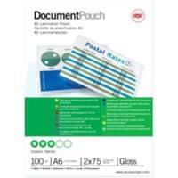 GBC Document Laminierfolien A6 Glänzend 75 Mikron (2 x 75) Transparent 100 Stück