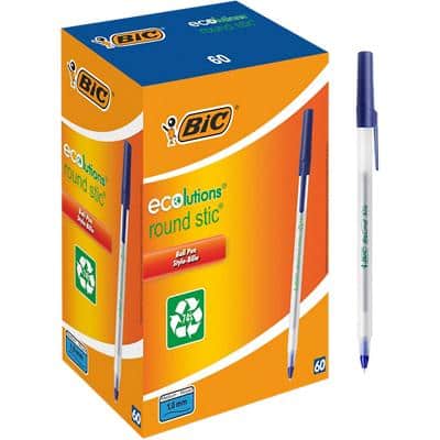 Stylo-bille BIC Ecolutions Round Stic Bleu Moyenne 0.4 mm Recycled 60 Unités