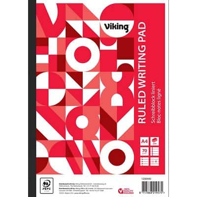 Viking Notizblock A4 Liniert Geleimt Papier Softcover Weiss Nicht perforiert 400 Seiten Pack 5