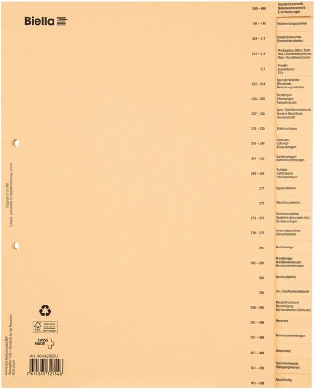 Intercalaires numériques Biella A4+ Brun 26 intercalaires 180 g/m² Carton 2 Perforations 464426,9