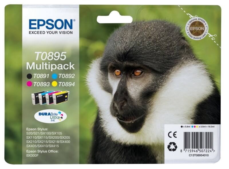 Epson T0895 Original Tintenpatrone C13T08954010 Schwarz, Cyan, Magenta, Gelb Multipack 4 Stück