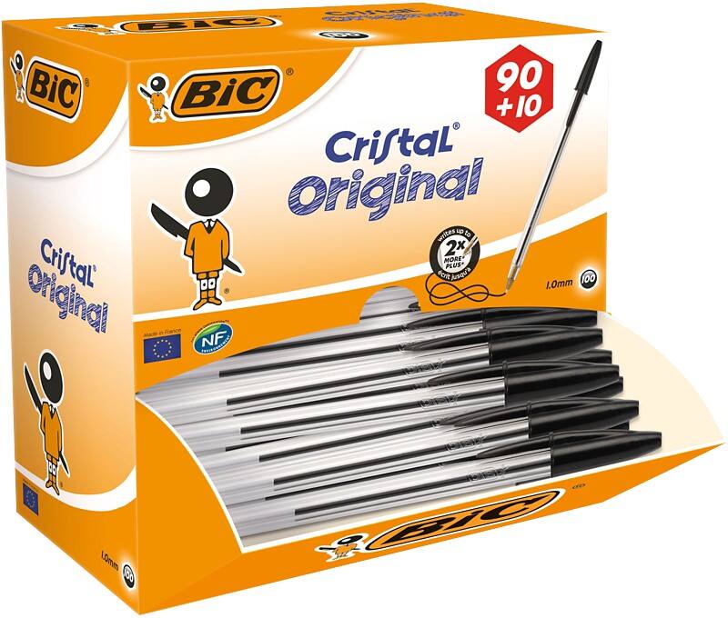 Stylo-bille BIC Cristal Original Noir 0,4 mm Moyen Bille 100 Unités