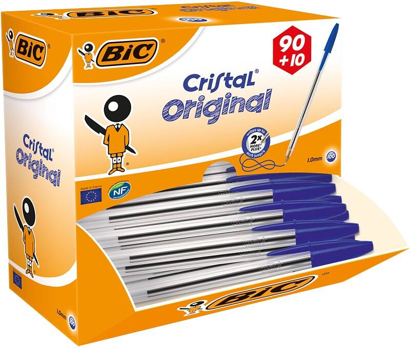 Stylo-bille BIC Cristal Original Bleu 0,4 mm Moyen Bille 100 Unités
