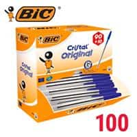 Stylo-bille BIC Cristal Bleu Pack promo 90 + 10 GRATUITS 100 Unités