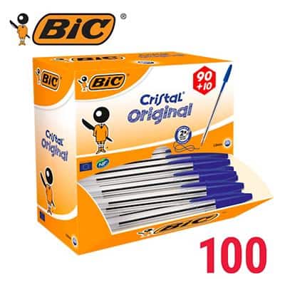 Stylo-bille BIC Cristal Bleu Pack promo 90 + 10 GRATUITS 100 Unités