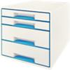 Module à tiroirs Leitz WOW Cube Dual 4 tiroirs A4 Blanc, bleu 28,7 x 27 x 36,3 cm