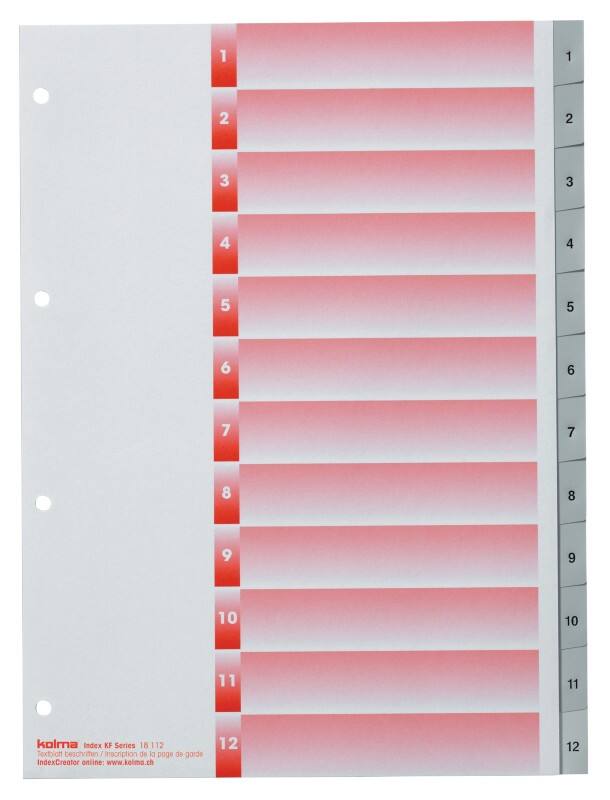 Kolma Strong 1 bis 12 Zahlenregister  A4 Grau 12-teilig PP (Polypropylen) 4 Löcher 18.112.03