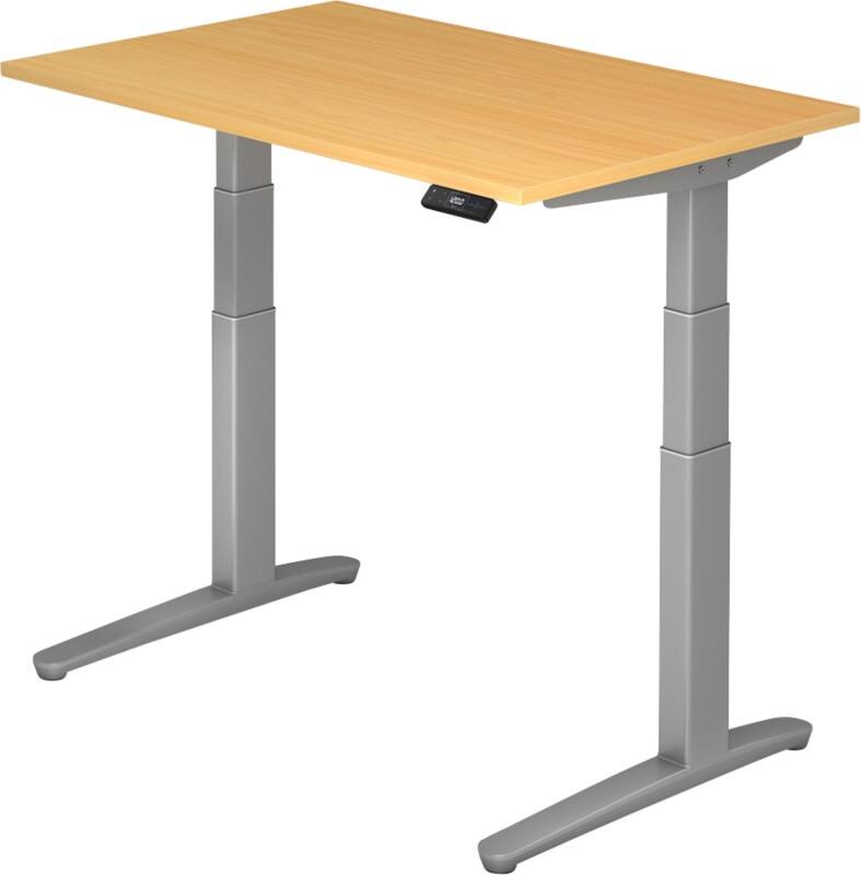 Bureau assis-debout Hammerbacher VXBHM Hauteur ajustable électriquement Rectangulaire Hêtre C-Pied 1200 (L) x 800 (P) x 1290 (H) mm Acier, Aggloméré, Aluminium