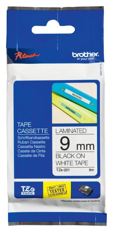 Brother P-touch Beschriftungsband Authentisch TZe-221 TZe-221 Selbsthaftend Schwarz auf Weiss 9 mm x 8 m