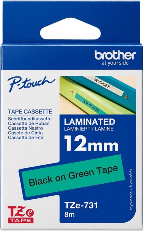 Brother P-Touch Beschriftungsband Authentisch TZE731 TZE-731 Selbsthaftend Schwarz auf Grün 12 mm x 8 m