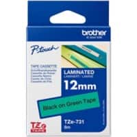 Brother TZe-731 Authentic Schriftband Selbstklebend Schwarzer Druck auf Green 12 mm x 8m