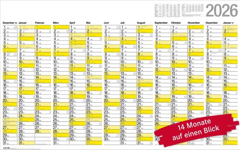 Calendrier Bühner 2026 106,9 (L) x 66,5 (H) cm Blanc
