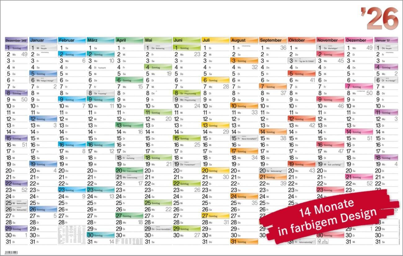 Calendrier Bühner 2027 Allemand 106,4 (L) x 66,6 (H) cm Blanc