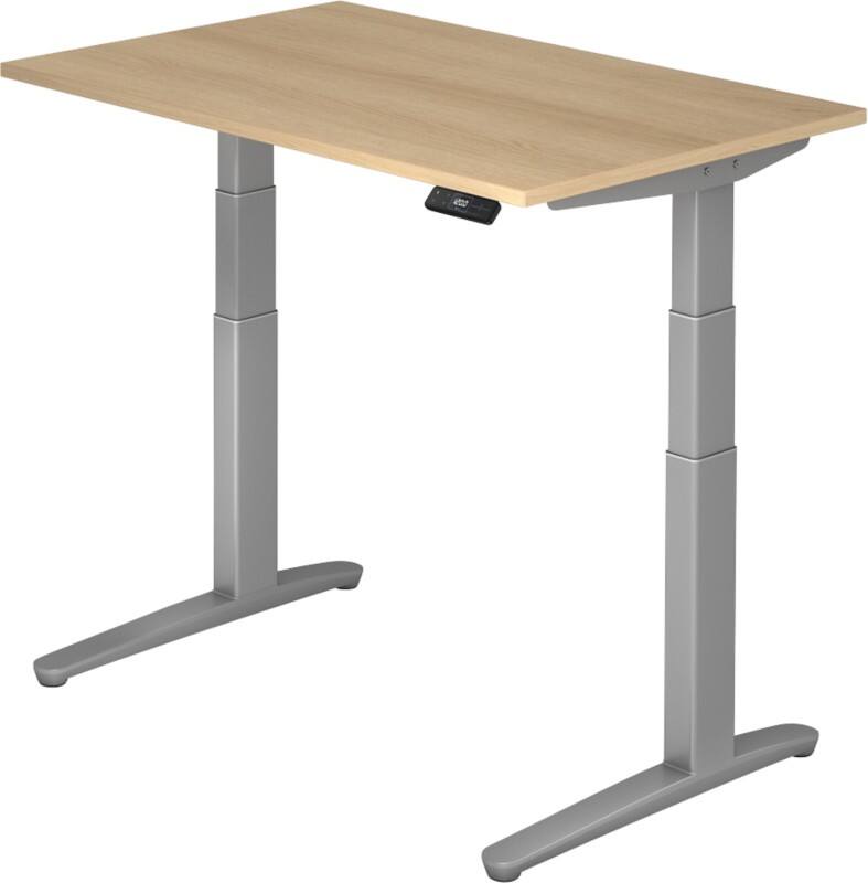 Bureau assis-debout Hammerbacher VXBHM Hauteur ajustable électriquement Rectangulaire Chêne C-Pied 1200 (L) x 800 (P) x 1290 (H) mm Acier, Aggloméré, Aluminium