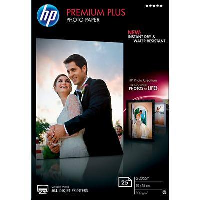 Papier photo jet d'encre HP Premium Plus Blanc Brillant 300 g/m² 10 x 15 cm 10 x 15 cm 25 Feuilles