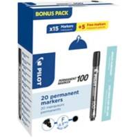 Pilot 100 Permanentmarker Fein Rundspitze 1 mm Schwarz 20 Stück