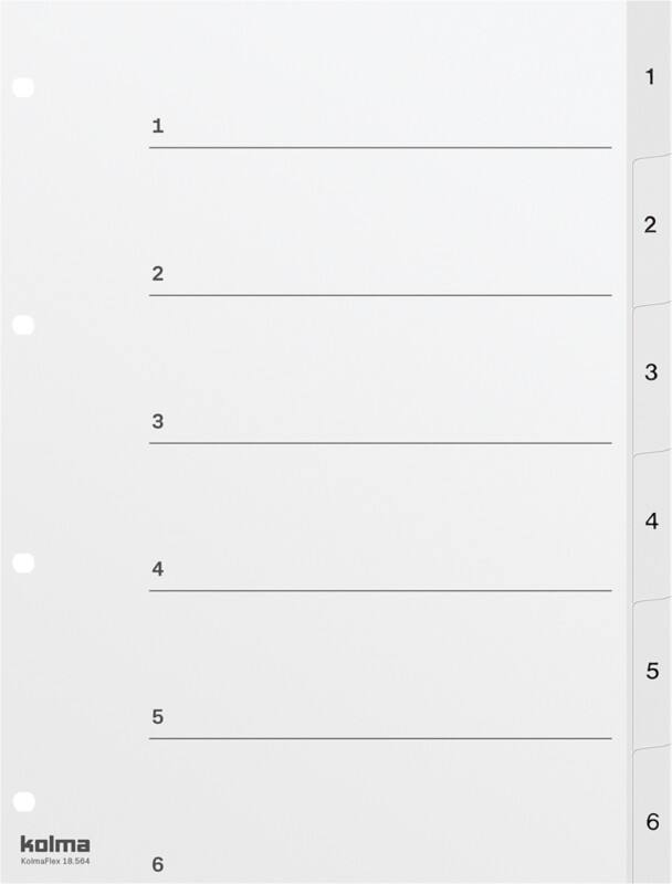 Kolma Strong 1 bis 6 Zahlenregister  A4 Weiss 6-teilig PP (Polypropylen) 4 Löcher 18.564.16