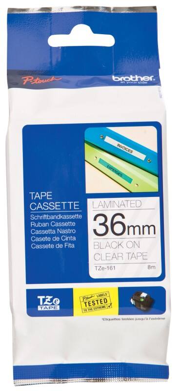 Brother TZe-161 Authentic Schriftband Selbstklebend Schwarzer Druck auf Transparent 36 mm x 8m