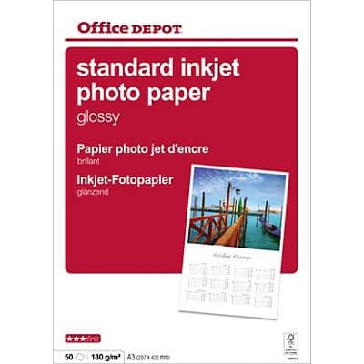 Office Depot Inkjet Fotopapier Glänzend DIN A3 180 g/m² Weiß 50 Blatt