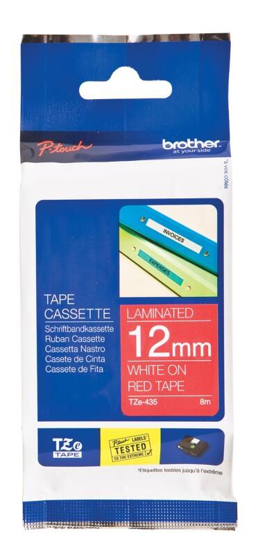 Brother TZe-435 Authentic Schriftband Selbstklebend Weisser Druck auf Red 12 mm x 8m