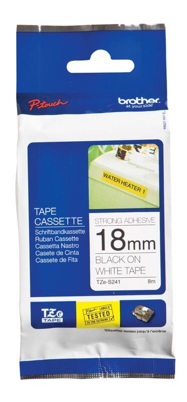 Brother TZe-S241 Authentic Schriftband Extra-stark klebend Schwarzer Druck auf Weiss 18 mm x 8m