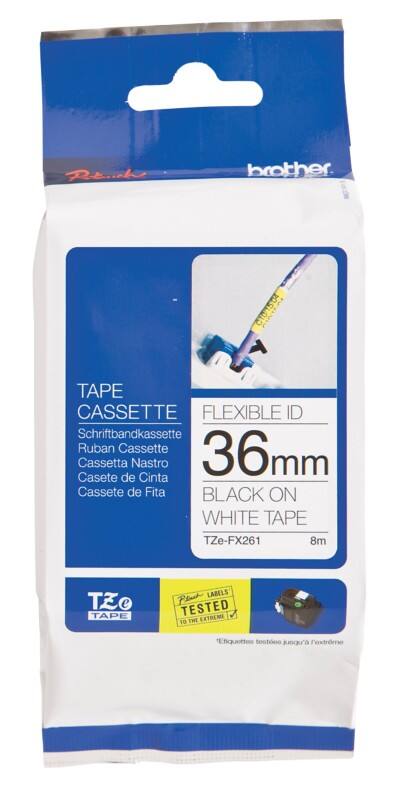 Brother TZe-FX261 Authentic Flexibles Schriftband Selbstklebend Schwarzer Druck auf Weiss 36 mm x 8m