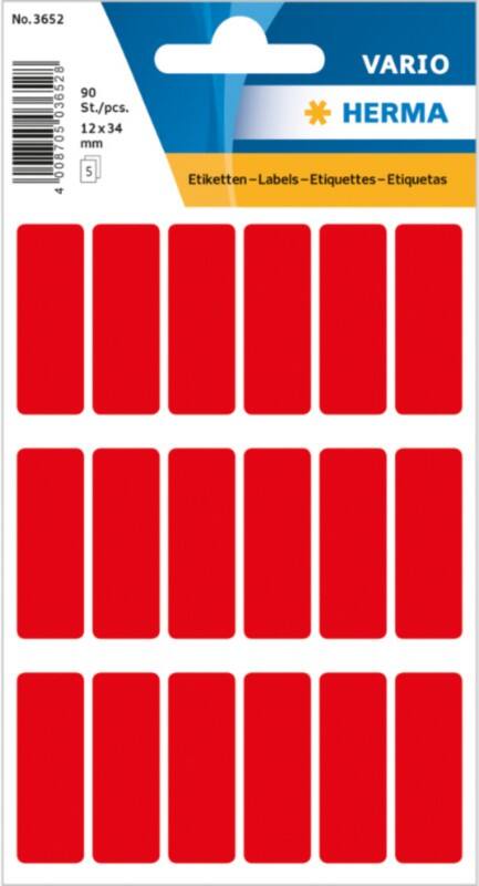 HERMA Vielzwecketiketten 3652 Rot 12 x 34 mm 5 Blatt à 18 Etiketten