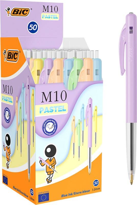 Stylo-bille BIC Pastel M10 Rétractable Bleu 0,7 mm Moyen Bille 50 Unités