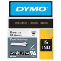 Dymo IND S0718120 / 18489 Authentic Rhino Flexibles Nylon Schriftband Selbstklebend Schwarzer Druck auf Weiss 19 mm x 3.5m