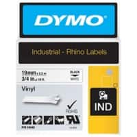 Dymo IND S0718620 / 18445 Authentic Rhino Vinyl Schriftband Selbstklebend Schwarzer Druck auf Weiss 19 mm x 5.5m