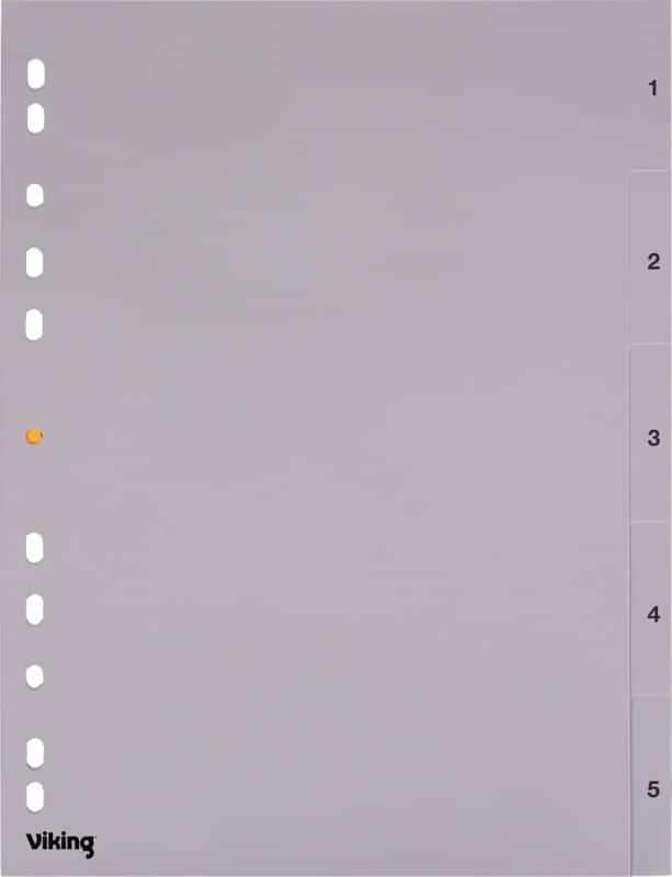 Viking 1 bis 5 Zahlenregister  A4 Grau 5-teilig PP (Polypropylen) 11 Löcher