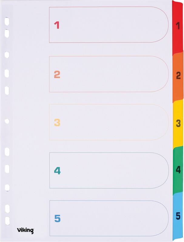 Intercalaires numériques Mylar 1 à 5 Viking A4 Assortiment 5 intercalaires Carton 11 Perforations