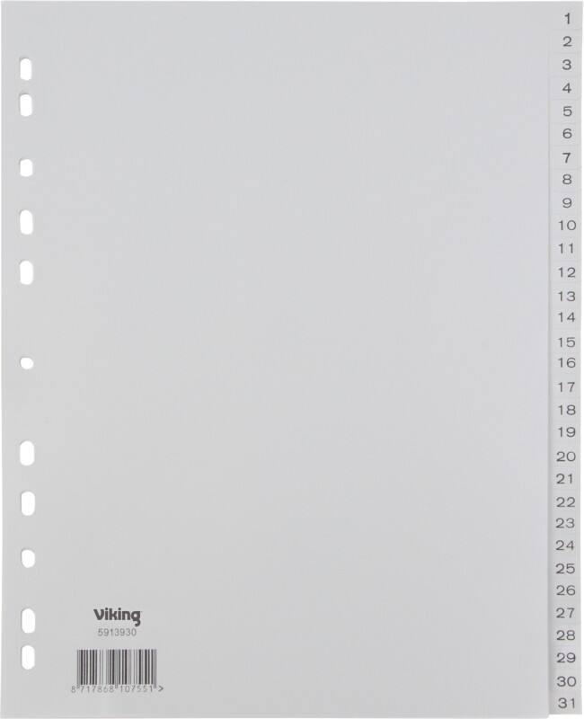 Viking 1 bis 31 Zahlenregister  A4 Grau 31-teilig PP (Polypropylen) 11 Löcher Numerisch