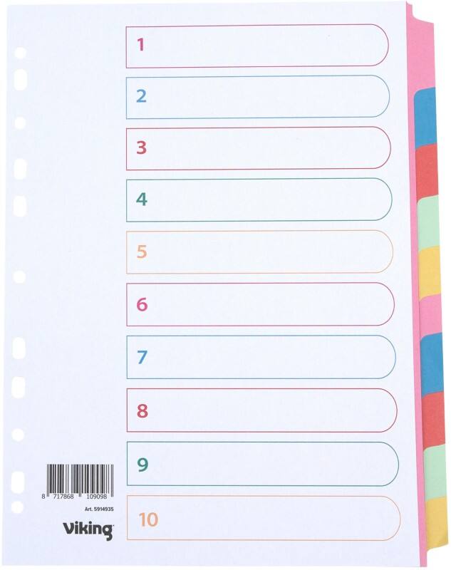 Viking Standard Blanko Blanko Register 100% Recycelt A4 Farbig assortiert 10-teilig Pappkarton 11 Löcher