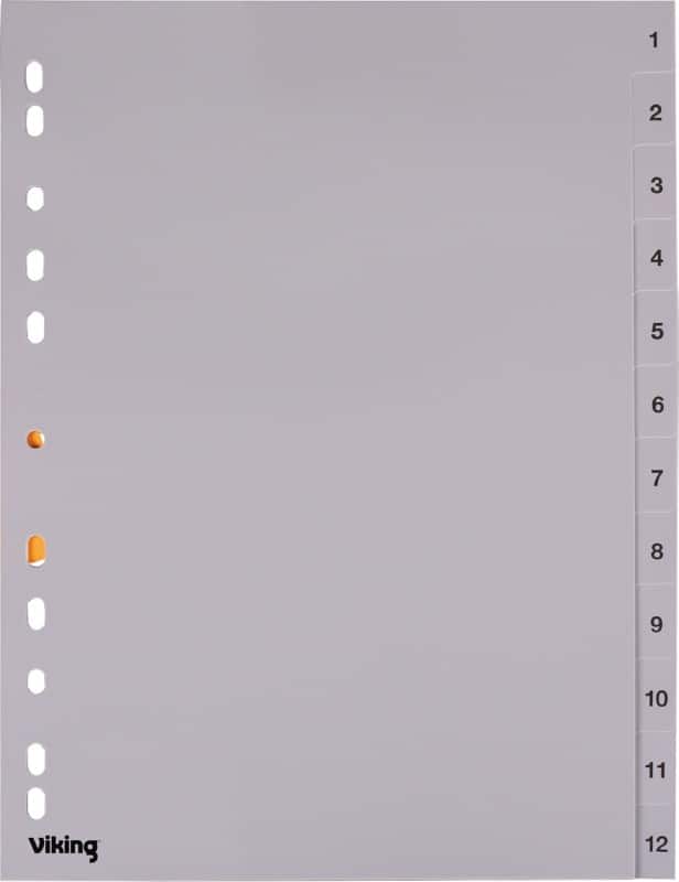 Viking 1 bis 12 Zahlenregister DIN A4 Grau 12-teilig PP (Polypropylen) 11 Löcher Numerisch