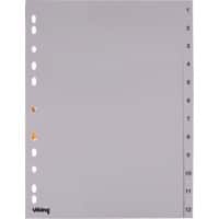 Office Depot Register Numerical DIN A4 Grau 12-teilig Perforiert Kunststoff 1 bis 12