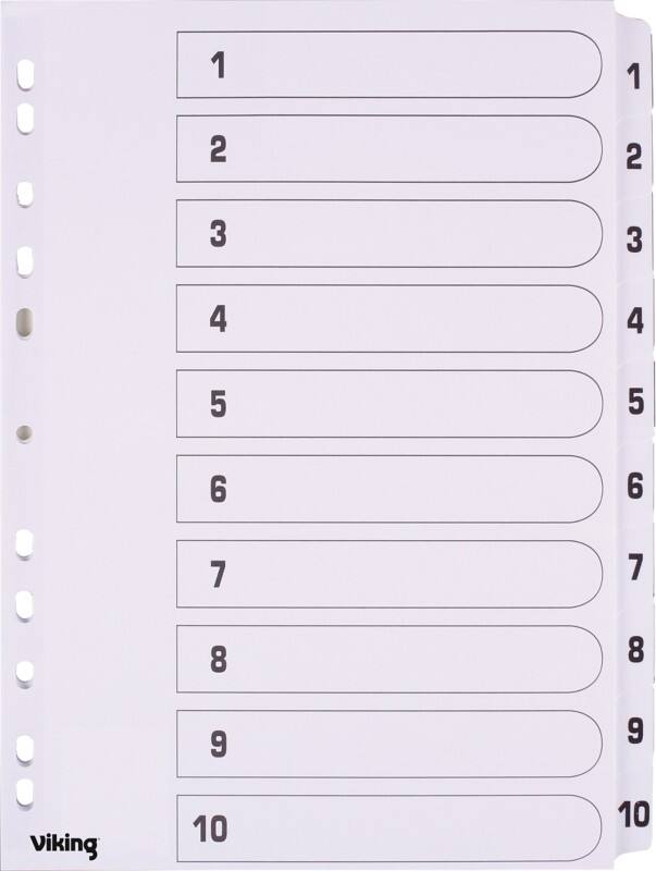 Intercalaires numériques Mylar 1 à 10 Viking A4 Blanc 10 intercalaires Carton 11 Perforations