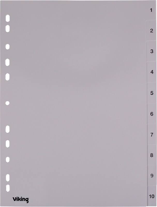 Viking 1 bis 10 Zahlenregister  A4 Grau 10-teilig PP (Polypropylen) 11 Löcher