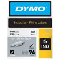 Dymo IND S0718280 / 18053 Authentic Rhino Heissschrumpfschlauch Selbstklebend Schwarzer Druck auf Weiss 9 mm x 1.5m