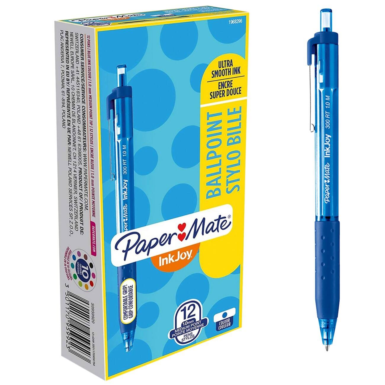 Stylo bille Paper Mate InkJoy 300 RT Bleu Rétractable 12 Unités