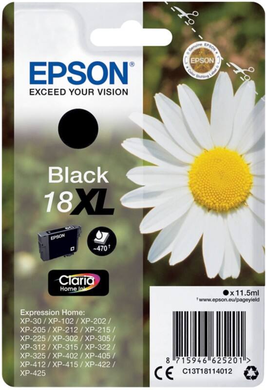Cartouche jet d'encre Epson 18XL D'origine C13T18114012 Noir