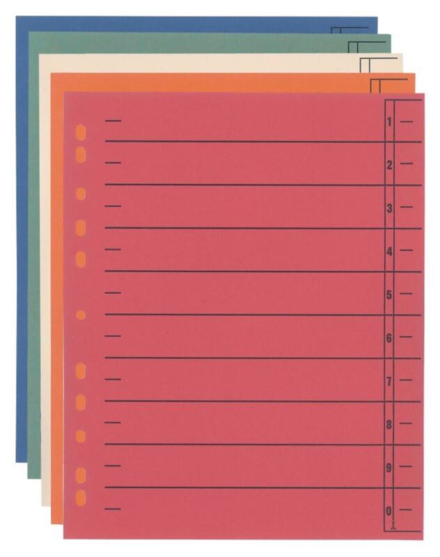 Viking 1 bis 10 Register Recycelt 100% DIN A4+ Farbig assortiert 10-teilig Pappkarton 11 Löcher 100 Stück
