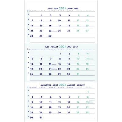 Brepols Wandkalender 2024 3 Monate / 1 Seite Deutsch, Französisch, Englisch, Niederländisch 60 (B) x 0,4 (T) x 30 (H) cm Weiss